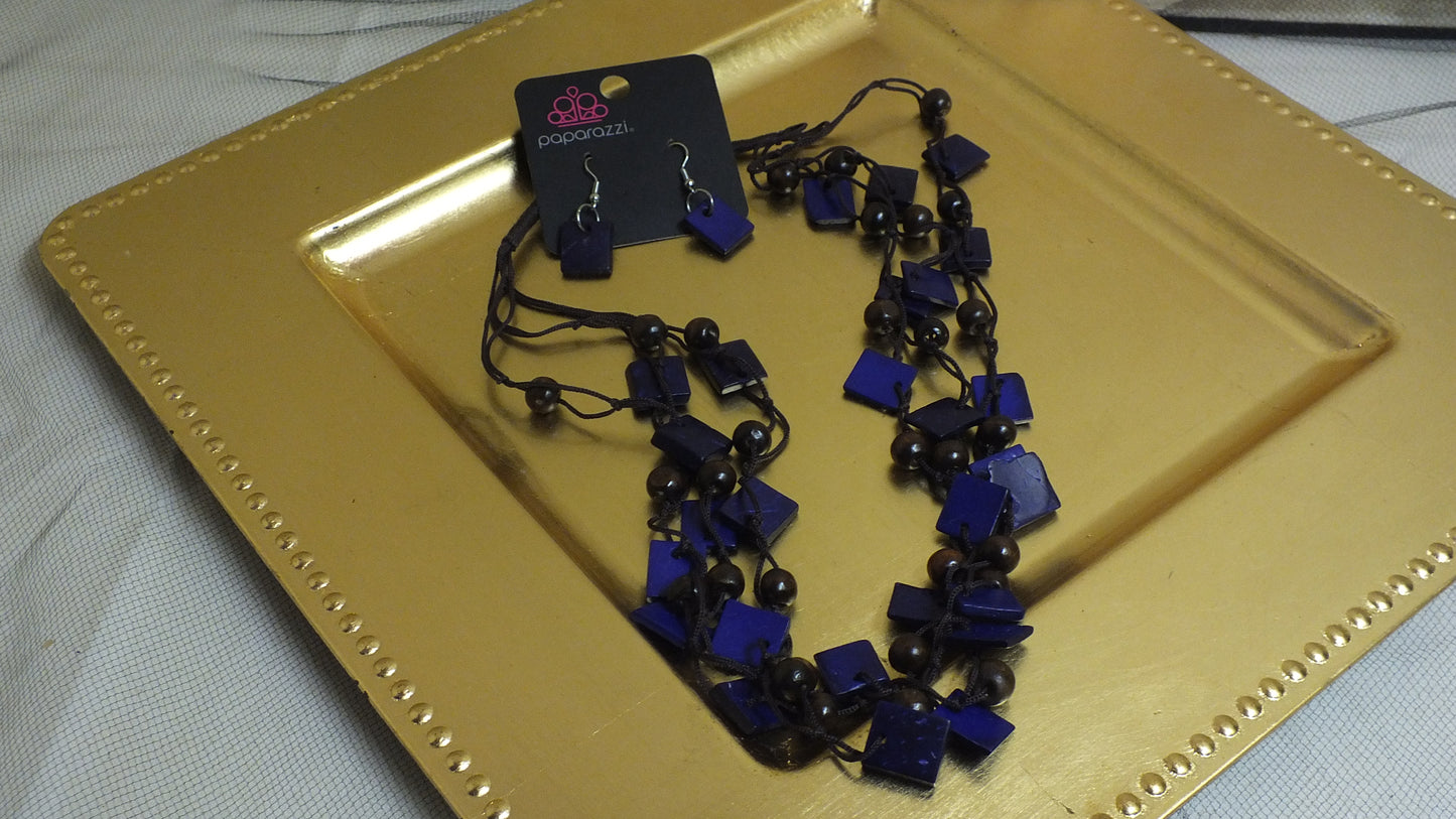 J2400002 - Purple Square Necklace & Earings