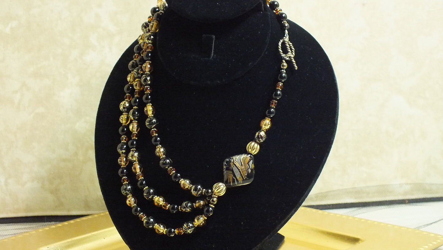 Art Glass Bead and Square Necklace