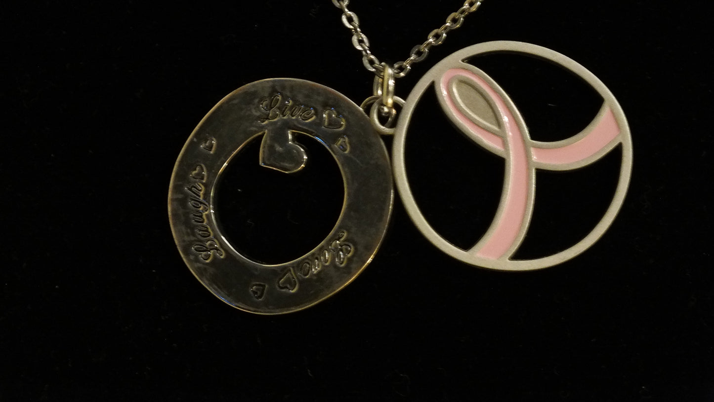 J2400011 - Live, Love Laugh Breast Cancer Ribbon Necklace