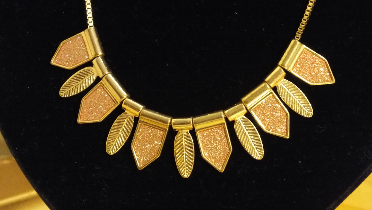 Beautiful Gold tone and Rose Glitter Necklace