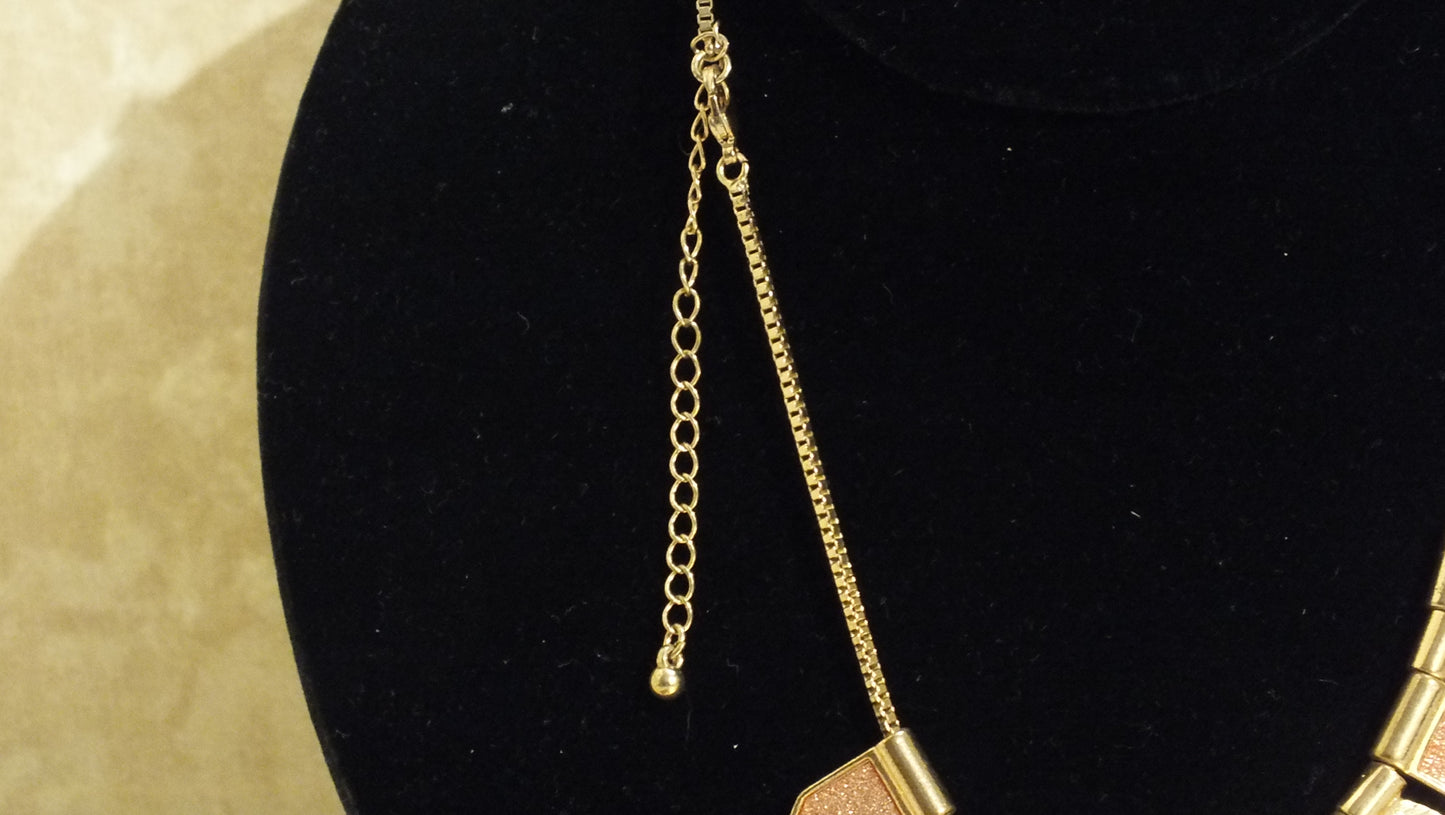 Beautiful Gold tone and Rose Glitter Necklace