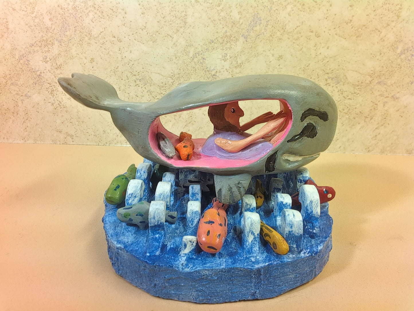 Wood Art by Ray DeBonis: Jona & Whale Wood Carving Small (2022)