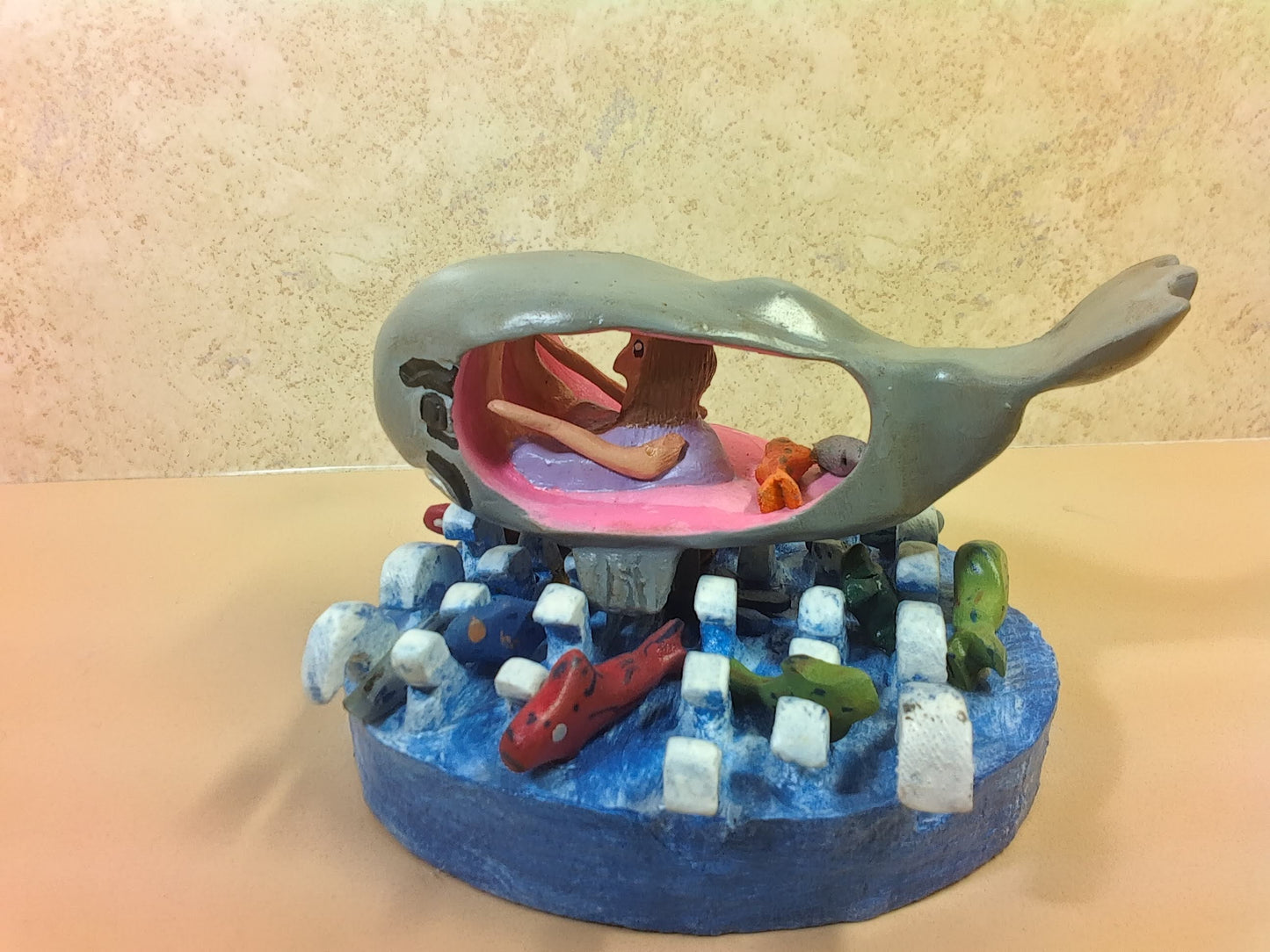 Wood Art by Ray DeBonis: Jona & Whale Wood Carving Small (2022)