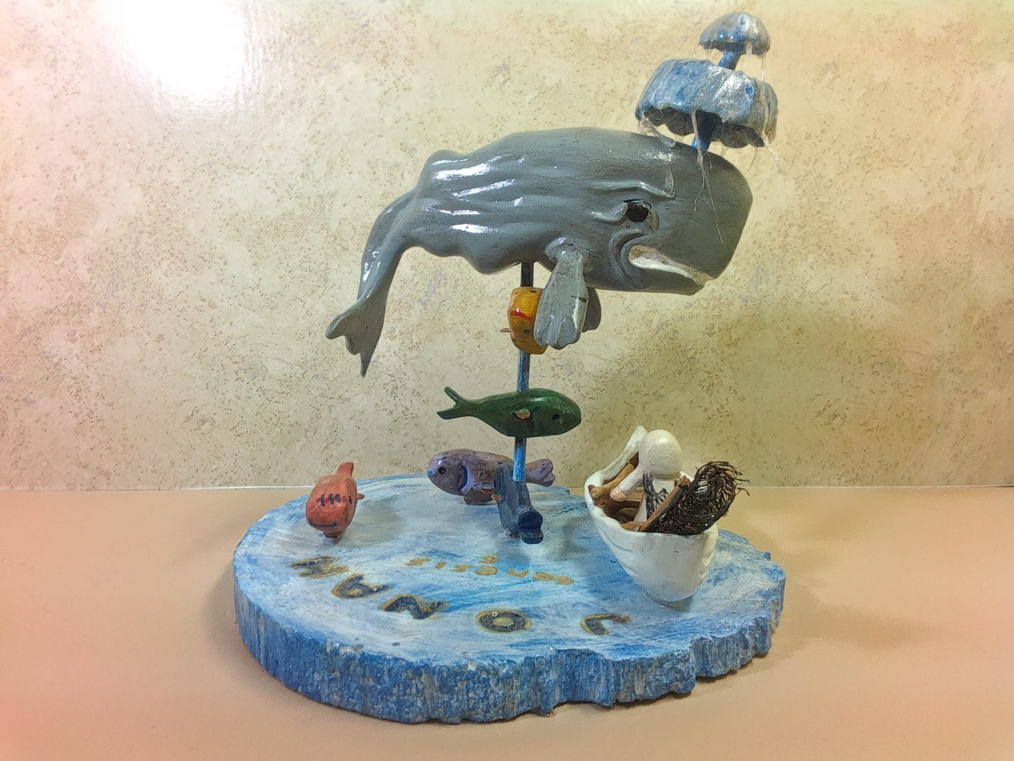 Wood Art by Ray DeBonis: Jonah & Whale Wood Carving Large (2022)