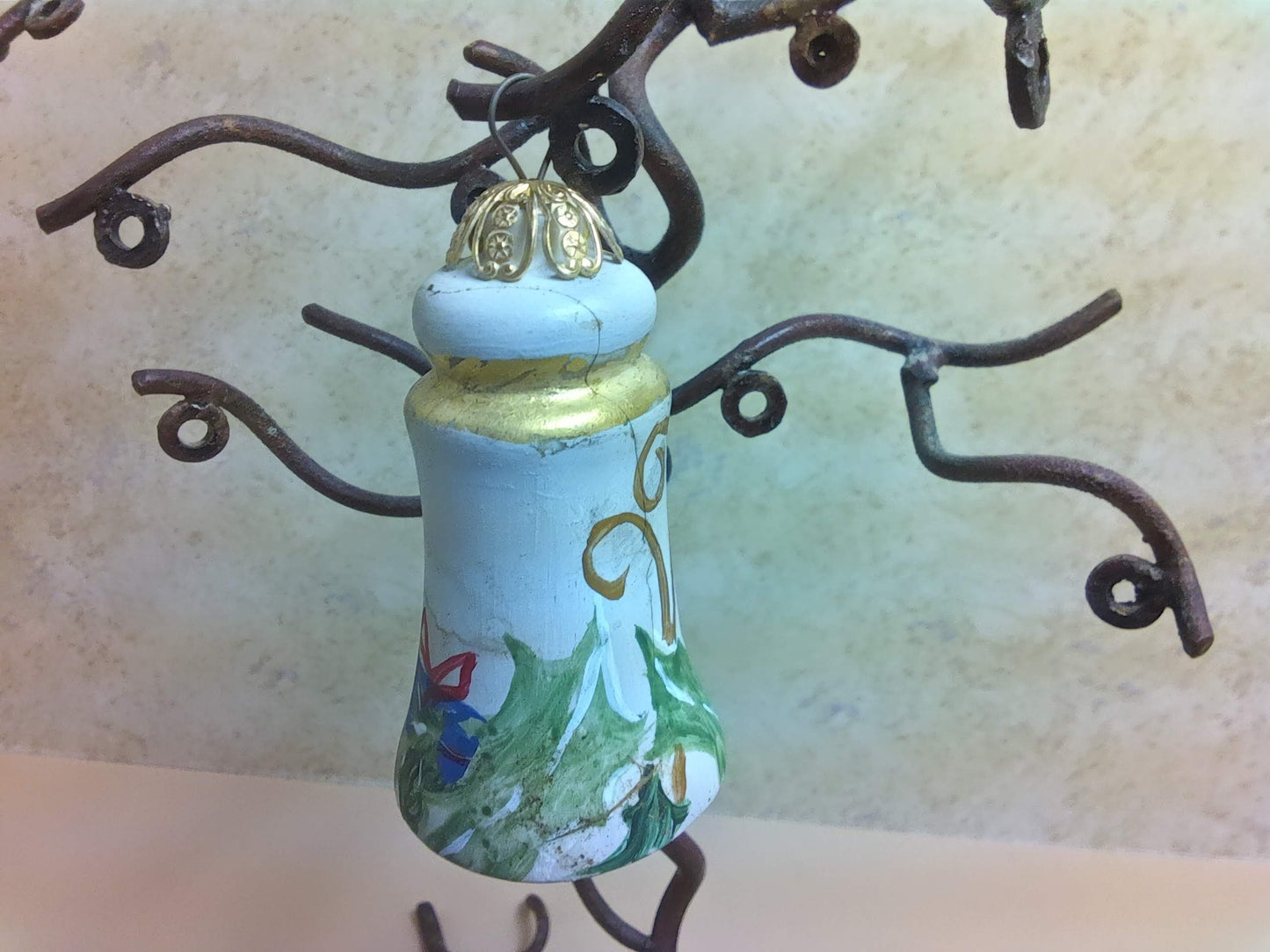 Vintage Wooden, Hand Painted Bell Ornament