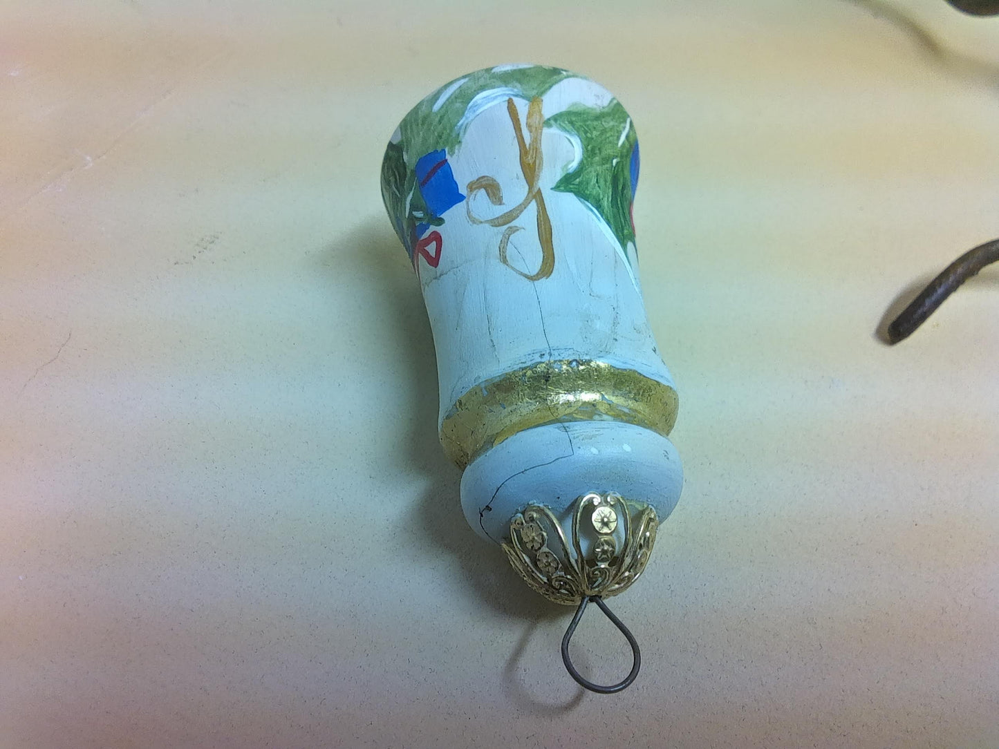 Vintage Wooden, Hand Painted Bell Ornament