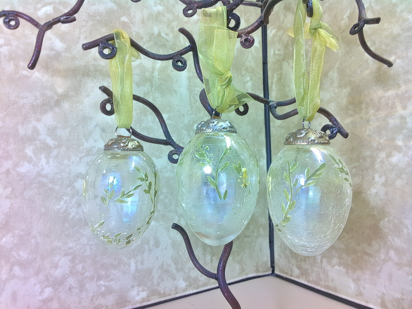 3 Russ Egg Ornaments and Ceramic Chick Basket