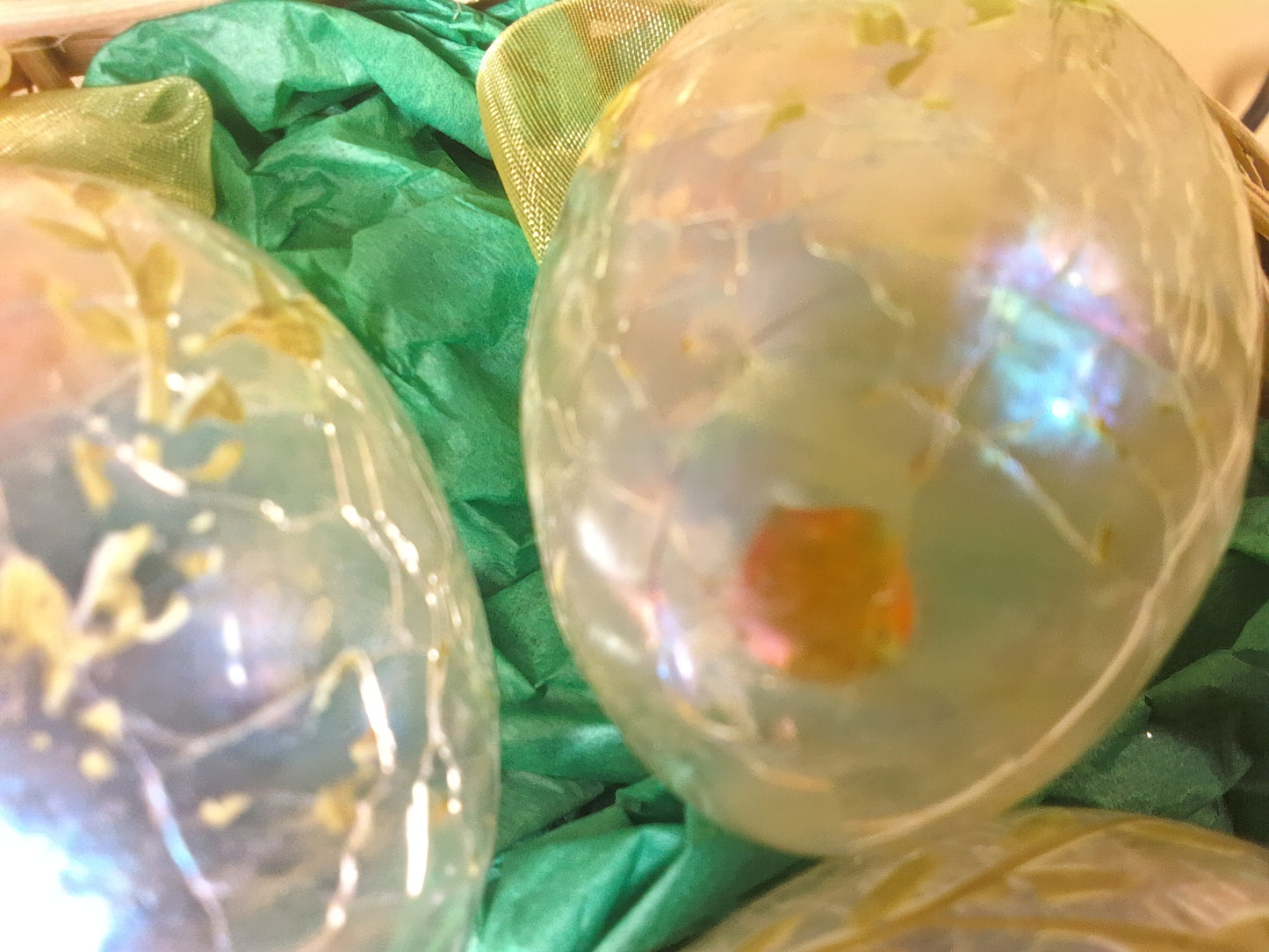 3 Russ Egg Ornaments and Ceramic Chick Basket