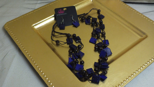 J2400002 - Purple Square Necklace & Earings