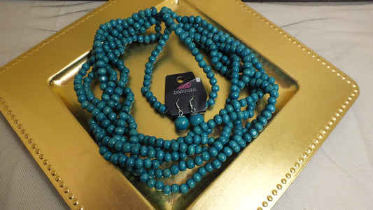 J2400003 - Teal Bead Necklace & Earings