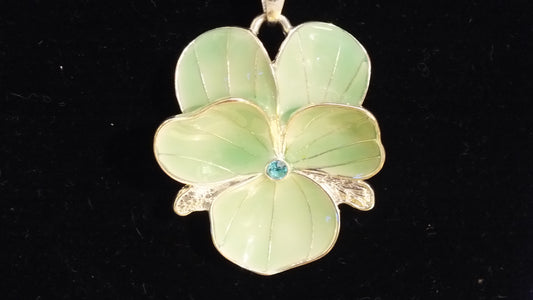 J2400006 - Teal Enamel Flower with glass & plastic beads, Small gemstone in the middle of the flower.