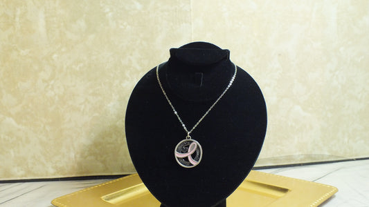 J2400011 - Live, Love Laugh Breast Cancer Ribbon Necklace