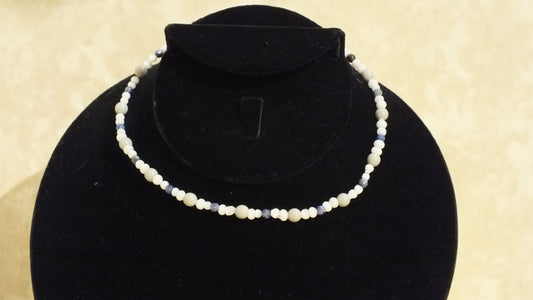 Blue and white beaded accessory