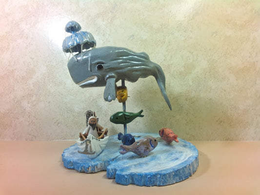 Wood Art by Ray DeBonis: Jonah & Whale Wood Carving Large (2022)