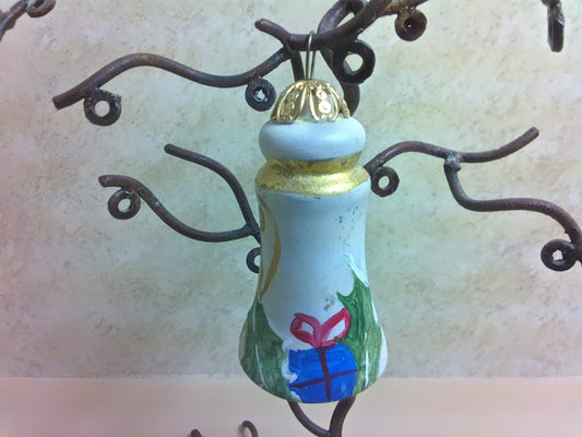 Vintage Wooden, Hand Painted Bell Ornament